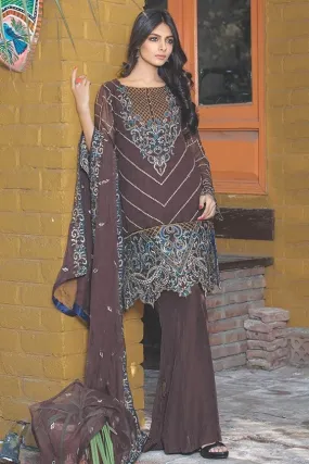 2014-CHOCLATE EMBROIDERED BEMBERG CHIFFON UNSTITCHED