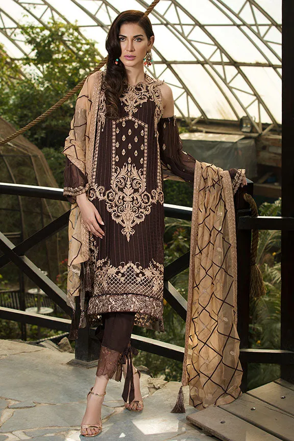 2154-COFFEE-BROWN EMBROIDERED BEMBERG CHIFFON UNSTITCHED