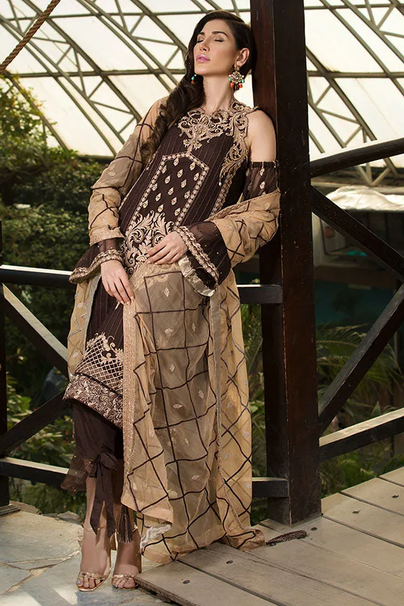 2154-COFFEE-BROWN EMBROIDERED BEMBERG CHIFFON UNSTITCHED