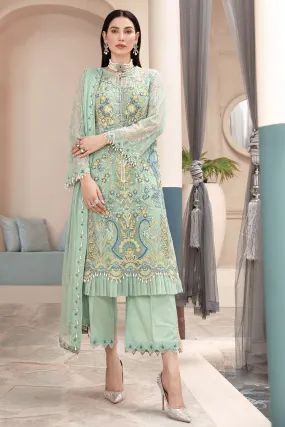 2574-BERYL-GREEN EMBROIDERED BEMBERG CHIFFON UNSTITCHED