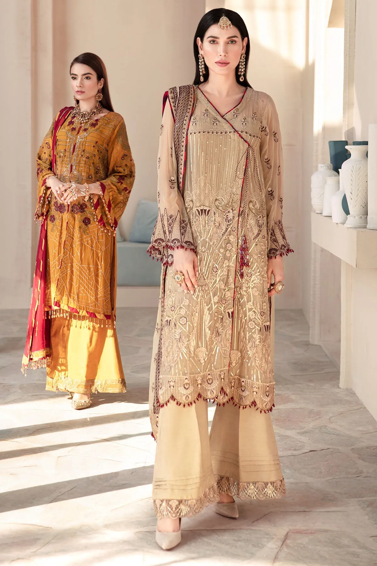 2575-SISAL EMBROIDERED BEMBERG CHIFFON UNSTITCHED