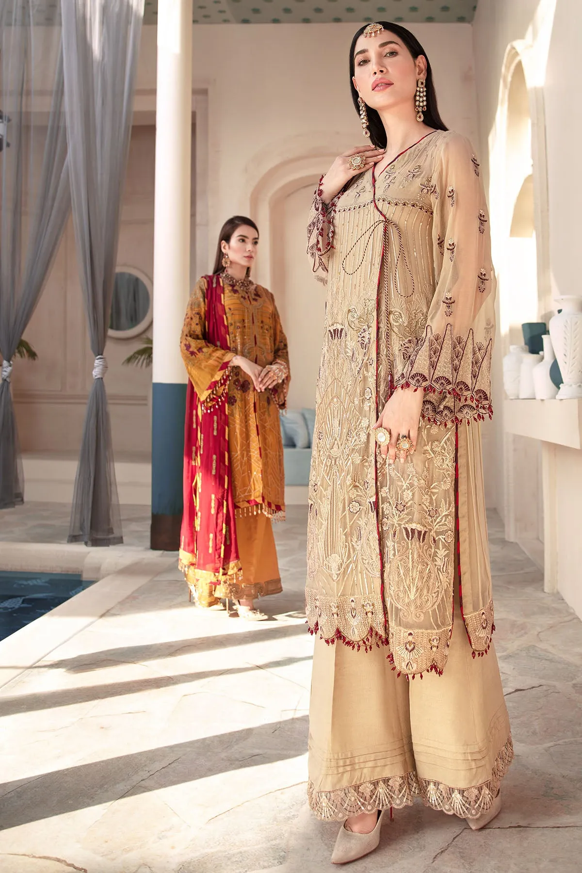 2575-SISAL EMBROIDERED BEMBERG CHIFFON UNSTITCHED