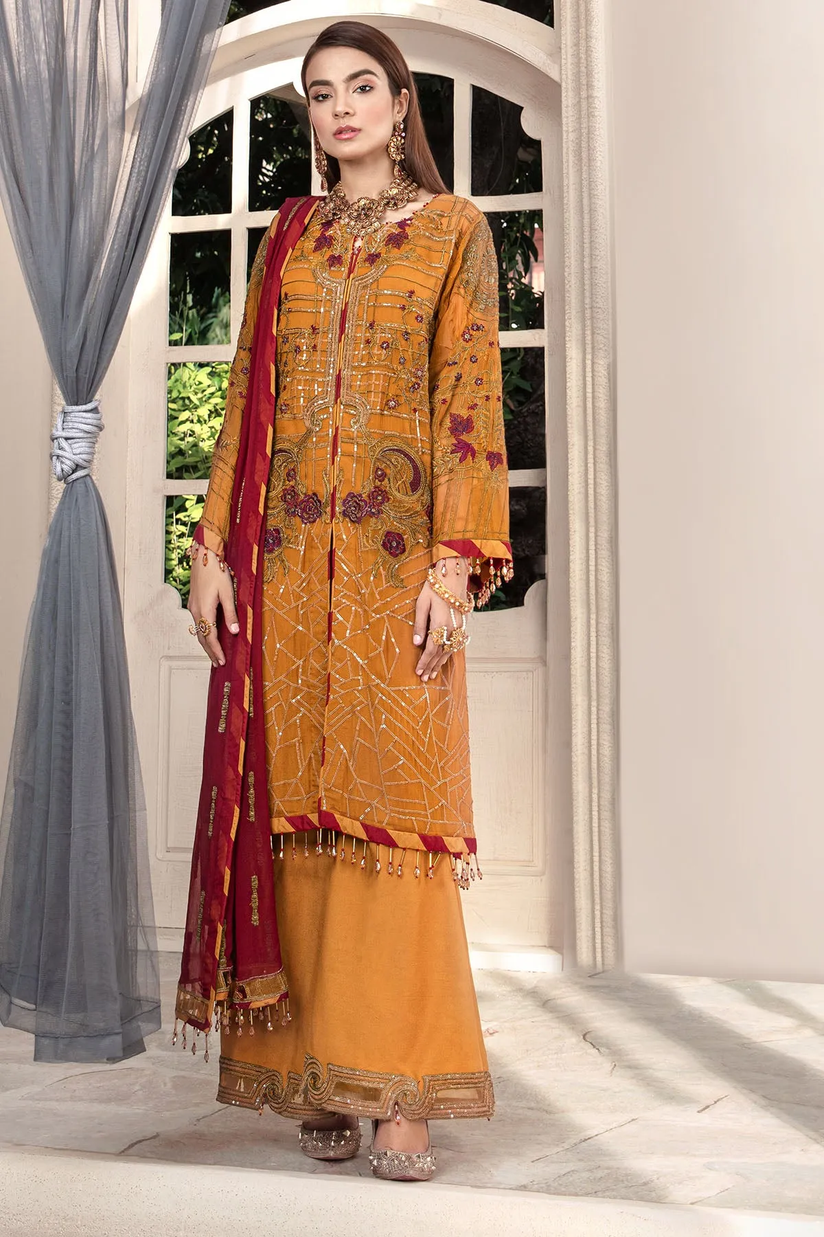 2579-TULIP-TREE EMBROIDERED BEMBERG CHIFFON UNSTITCHED