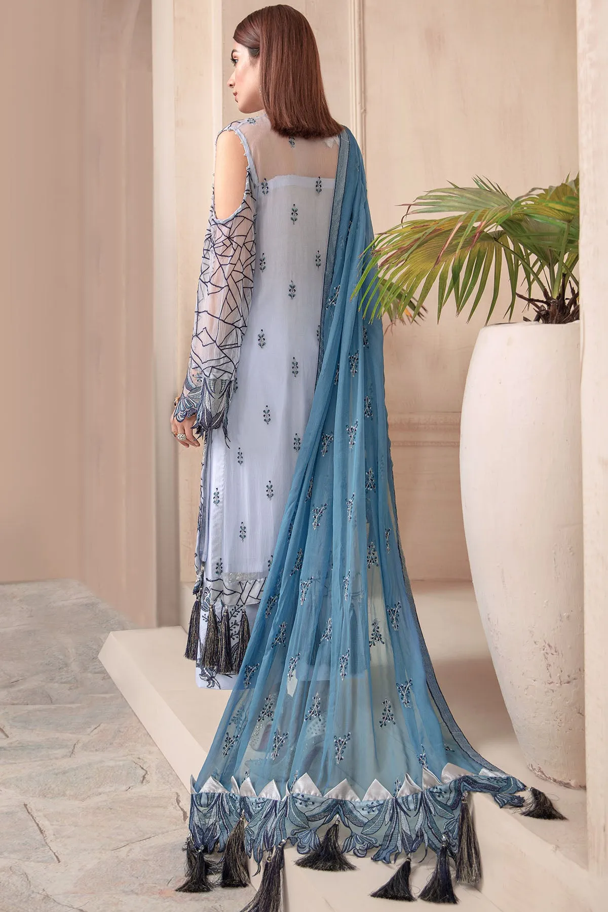 2580-GREY-NURSE EMBROIDERED BEMBERG CHIFFON UNSTITCHED