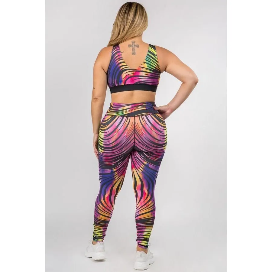 Active Sports Crop Top and Leggings with Compression - Rainbow Swirl