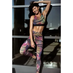 Active Sports Crop Top and Leggings with Compression - Rainbow Swirl