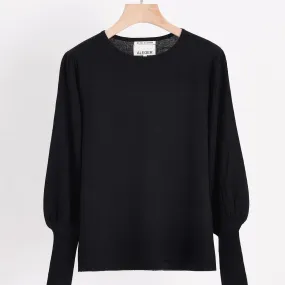 ALEGER No 33 Cashmere Blend Bell Sleeve Crew - BLACK