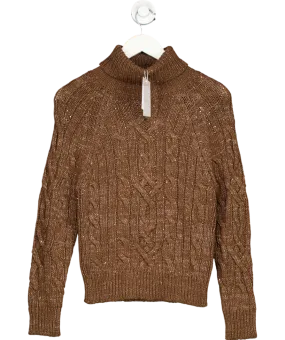 asta Resort Brown Elsa Cable Knit Sweater - Tobacco Sequin UK S