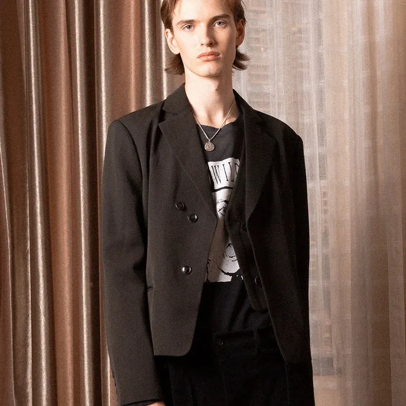 Asymmetric Layered Pinstripe Blazer