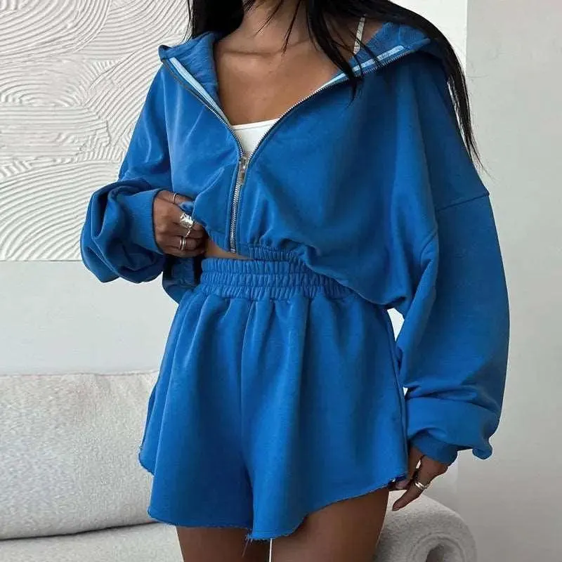 Autumn Leisure Fleece and Shorts Suit