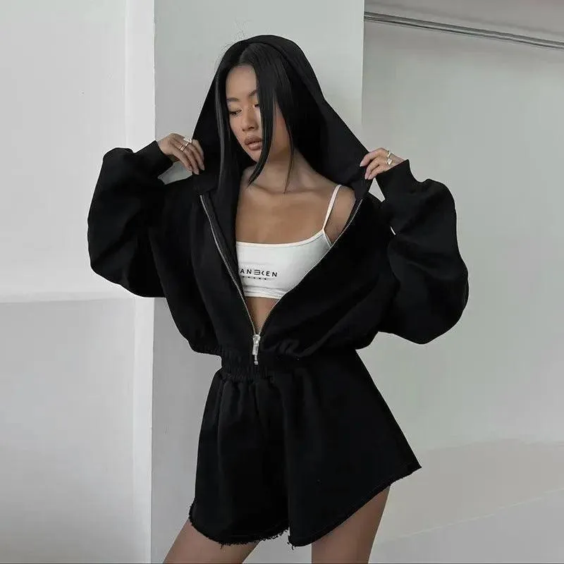 Autumn Leisure Fleece and Shorts Suit