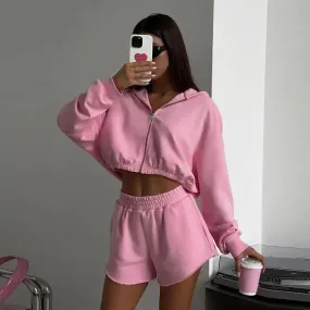 Autumn Leisure Fleece and Shorts Suit