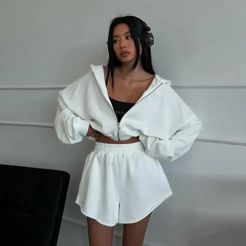 Autumn Leisure Fleece and Shorts Suit