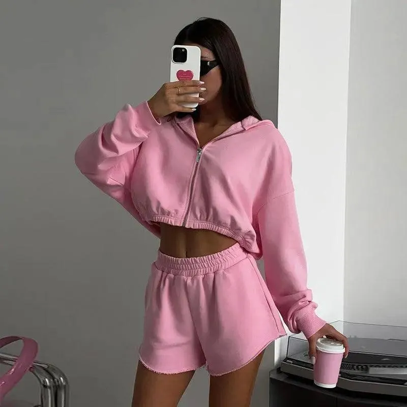 Autumn Leisure Fleece and Shorts Suit