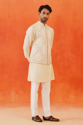 Beige Geometric Embroidered Kurta Jacket Set