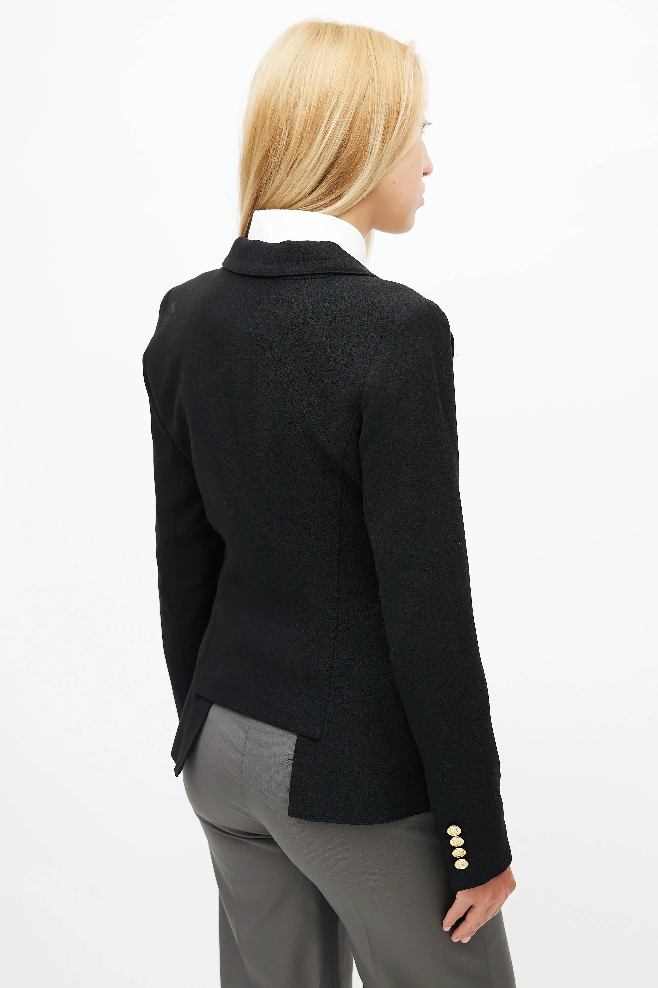 Black Wool Asymmetrical Blazer