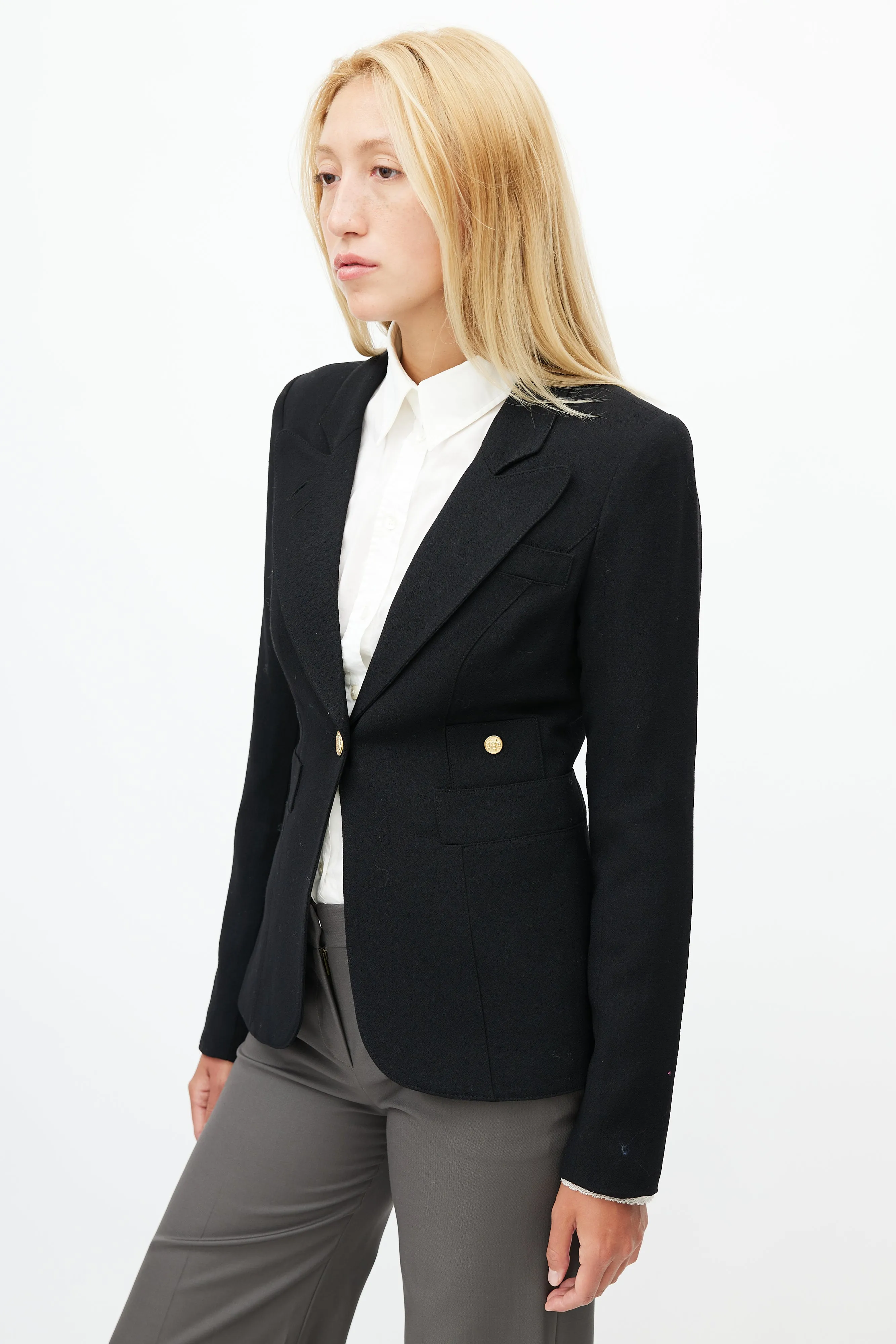 Black Wool Asymmetrical Blazer