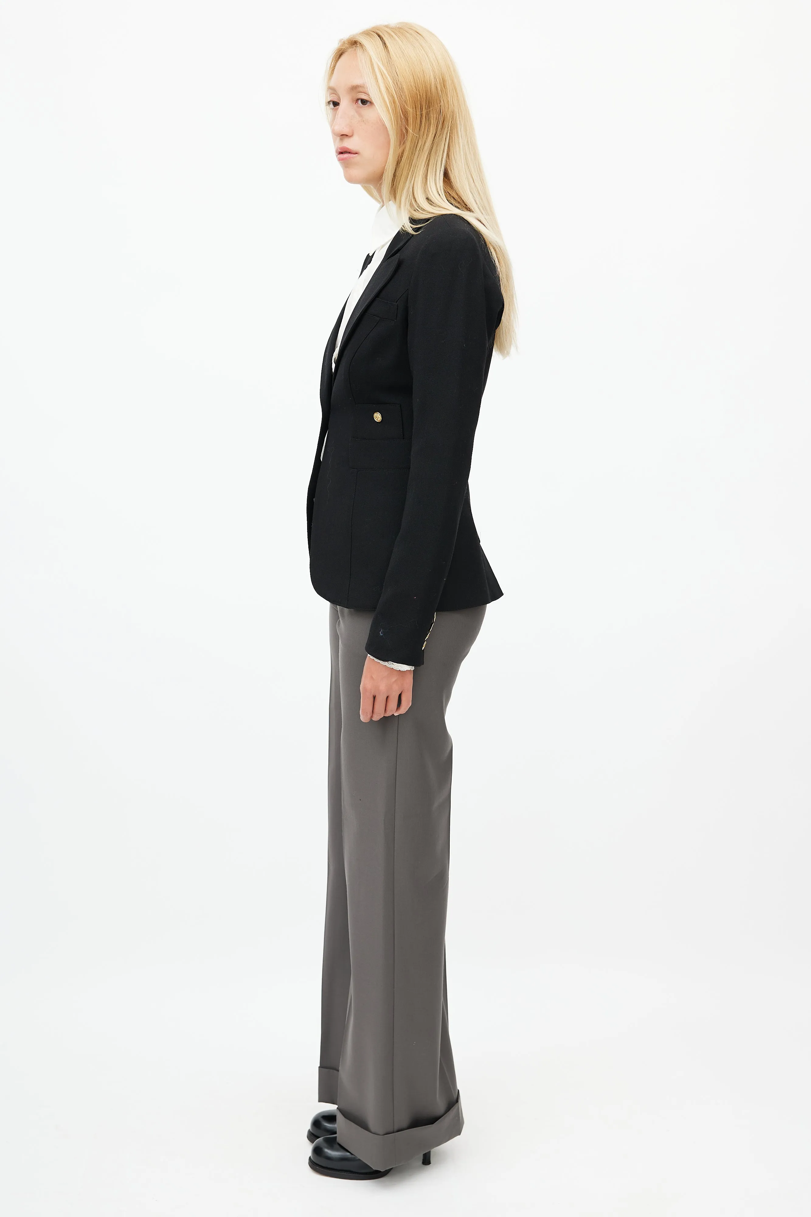 Black Wool Asymmetrical Blazer