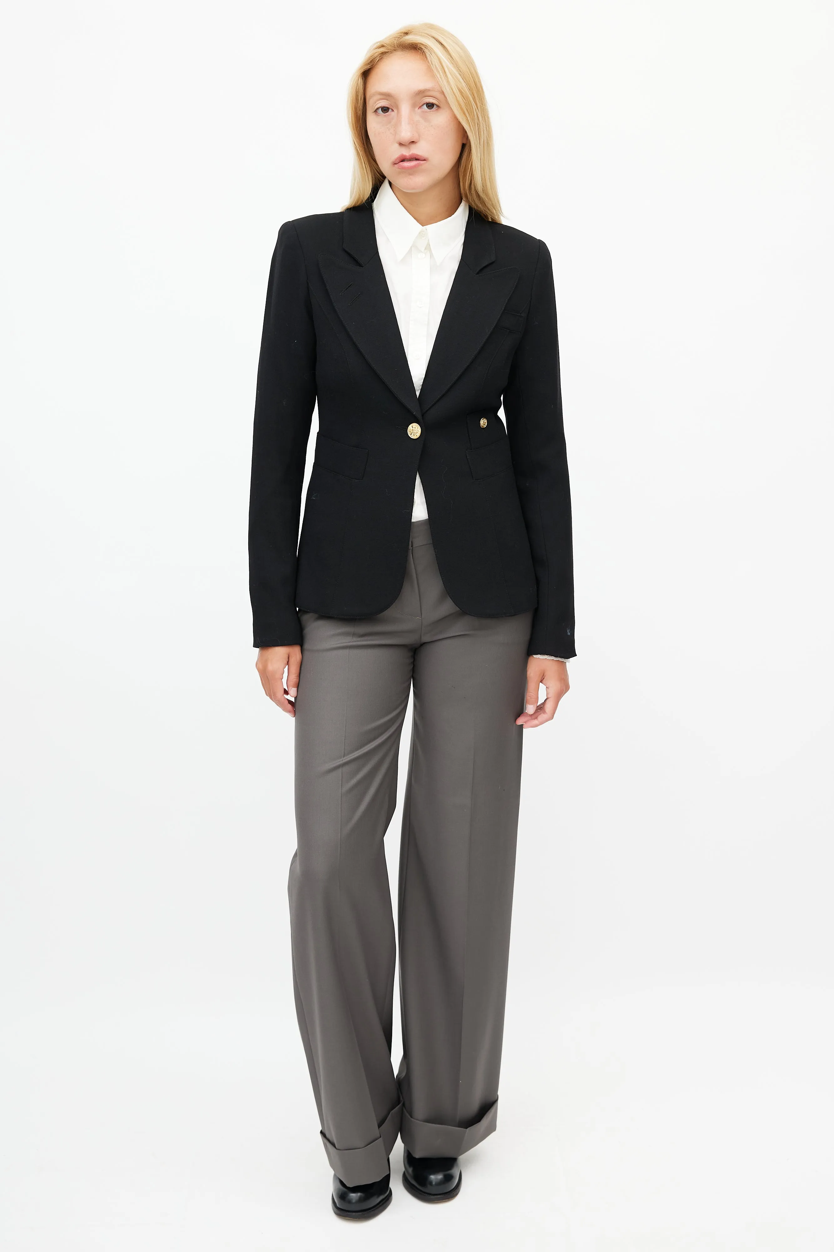 Black Wool Asymmetrical Blazer