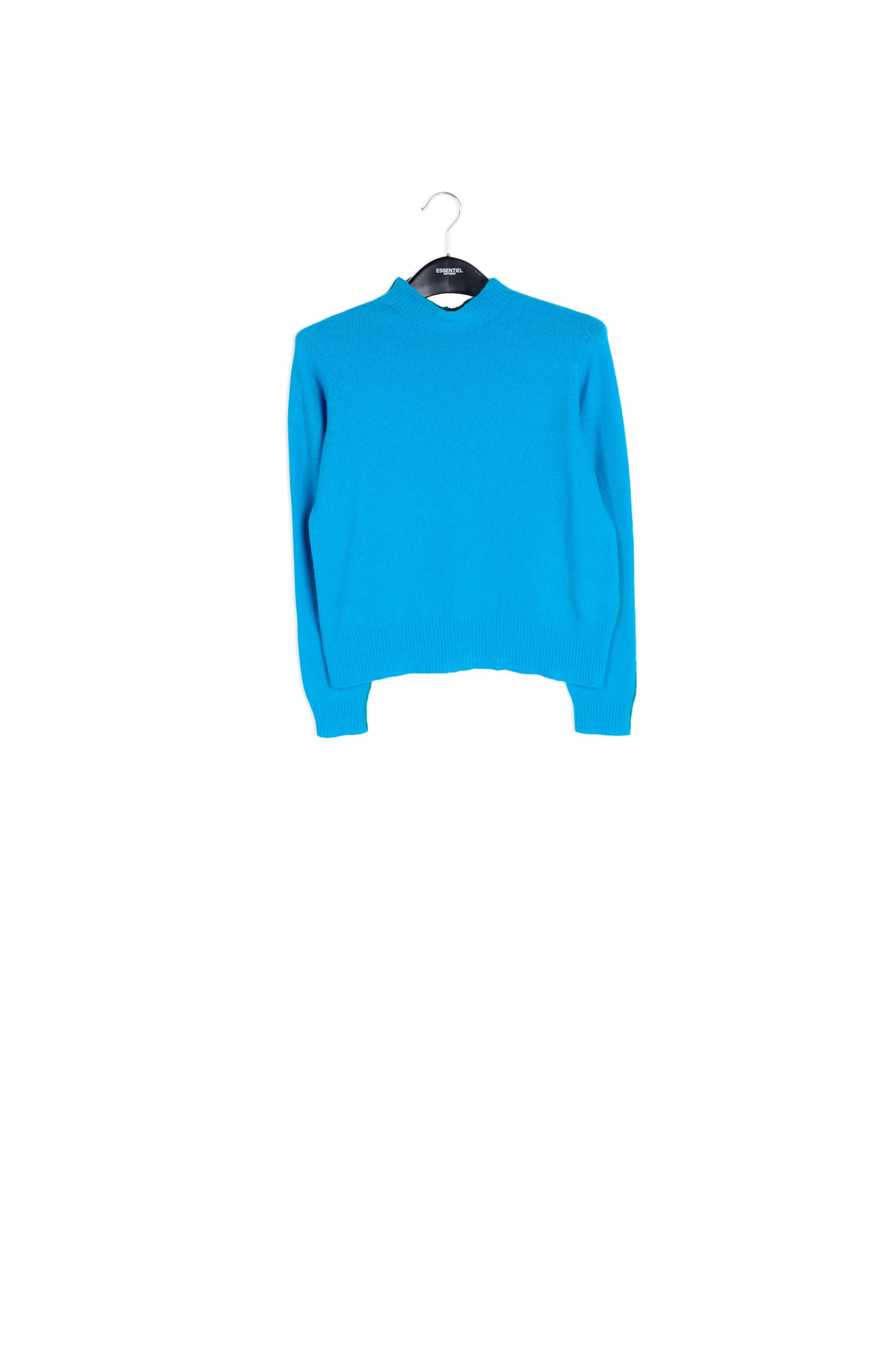 Blue and green merino-cashmere knit sweater