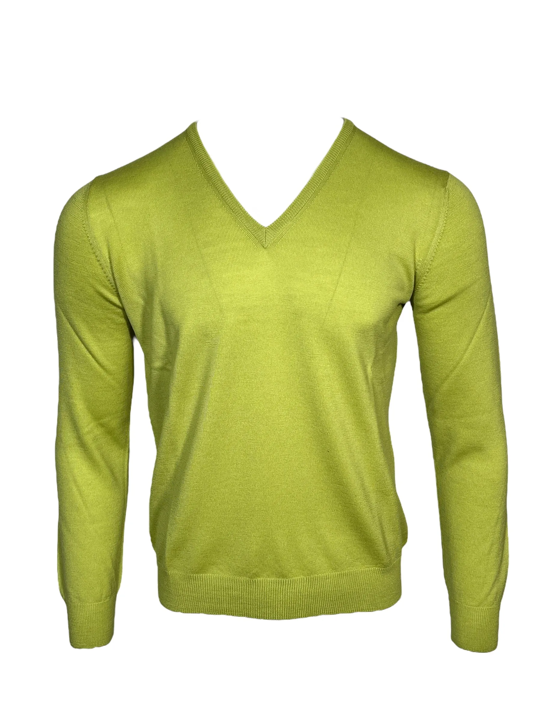BUTTON DOWN MERINO V-NECK SWEATER - BRIGHT GREEN