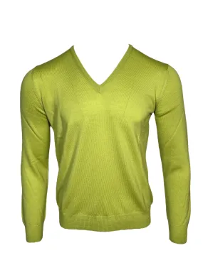 BUTTON DOWN MERINO V-NECK SWEATER - BRIGHT GREEN