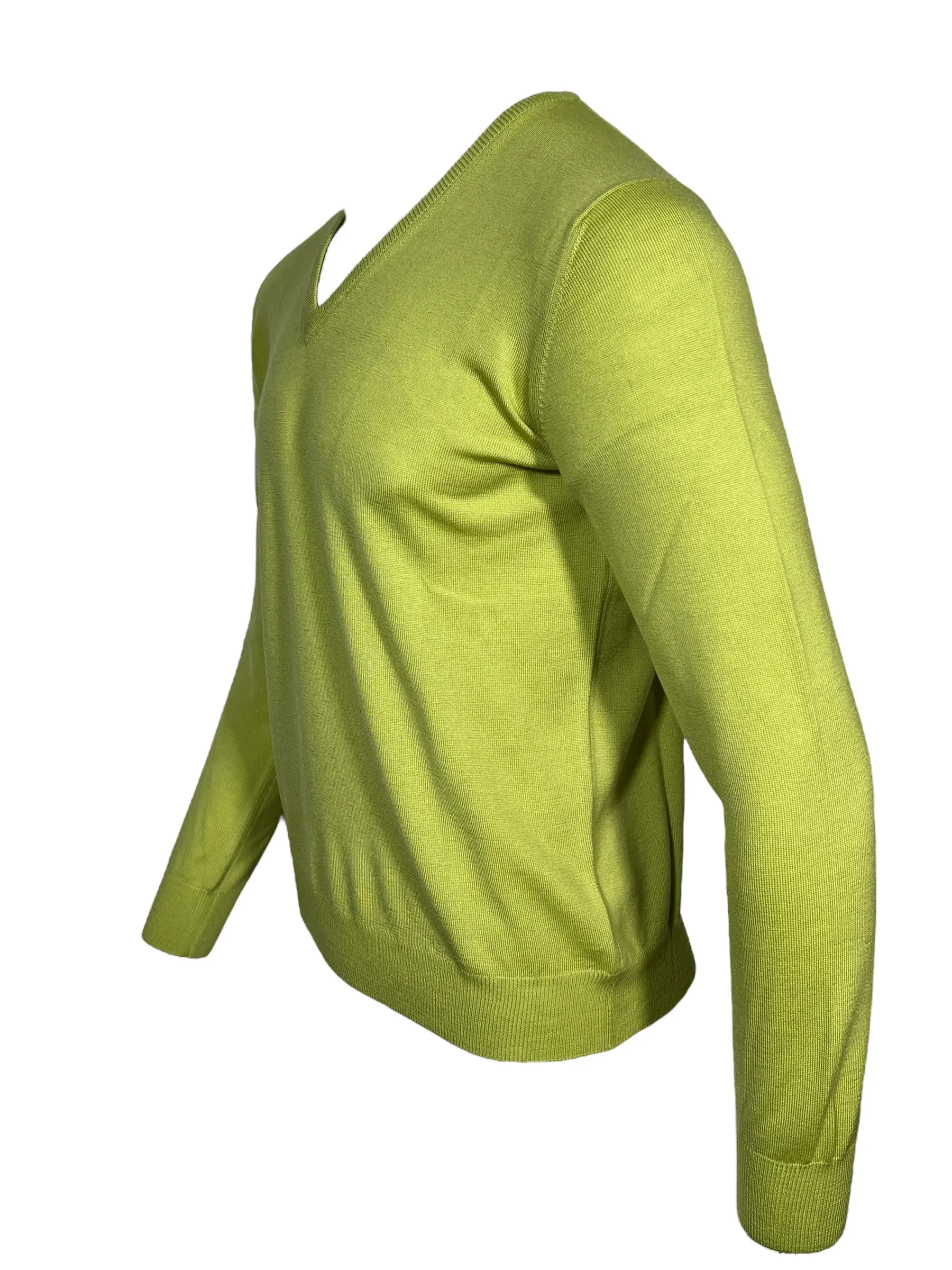 BUTTON DOWN MERINO V-NECK SWEATER - BRIGHT GREEN