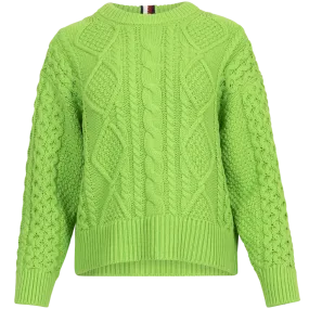 Cable Boyfriend C-Nk Sweater - Spring Lime