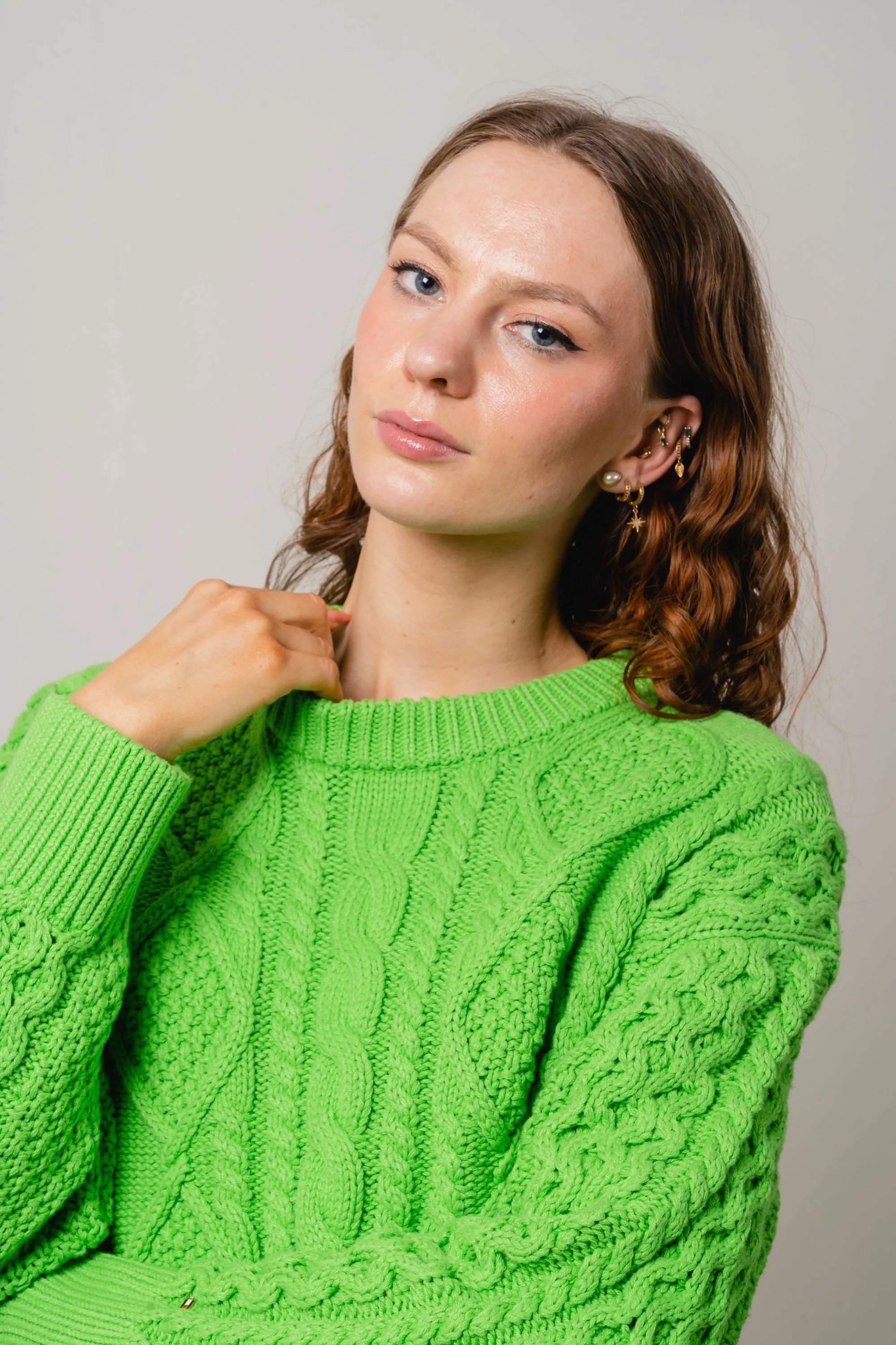 Cable Boyfriend C-Nk Sweater - Spring Lime