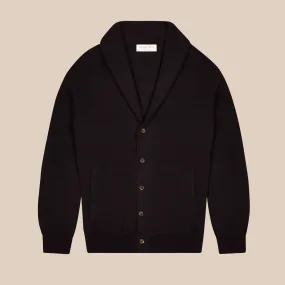 Cashmere painter's shawl collar cardigan in dark brown