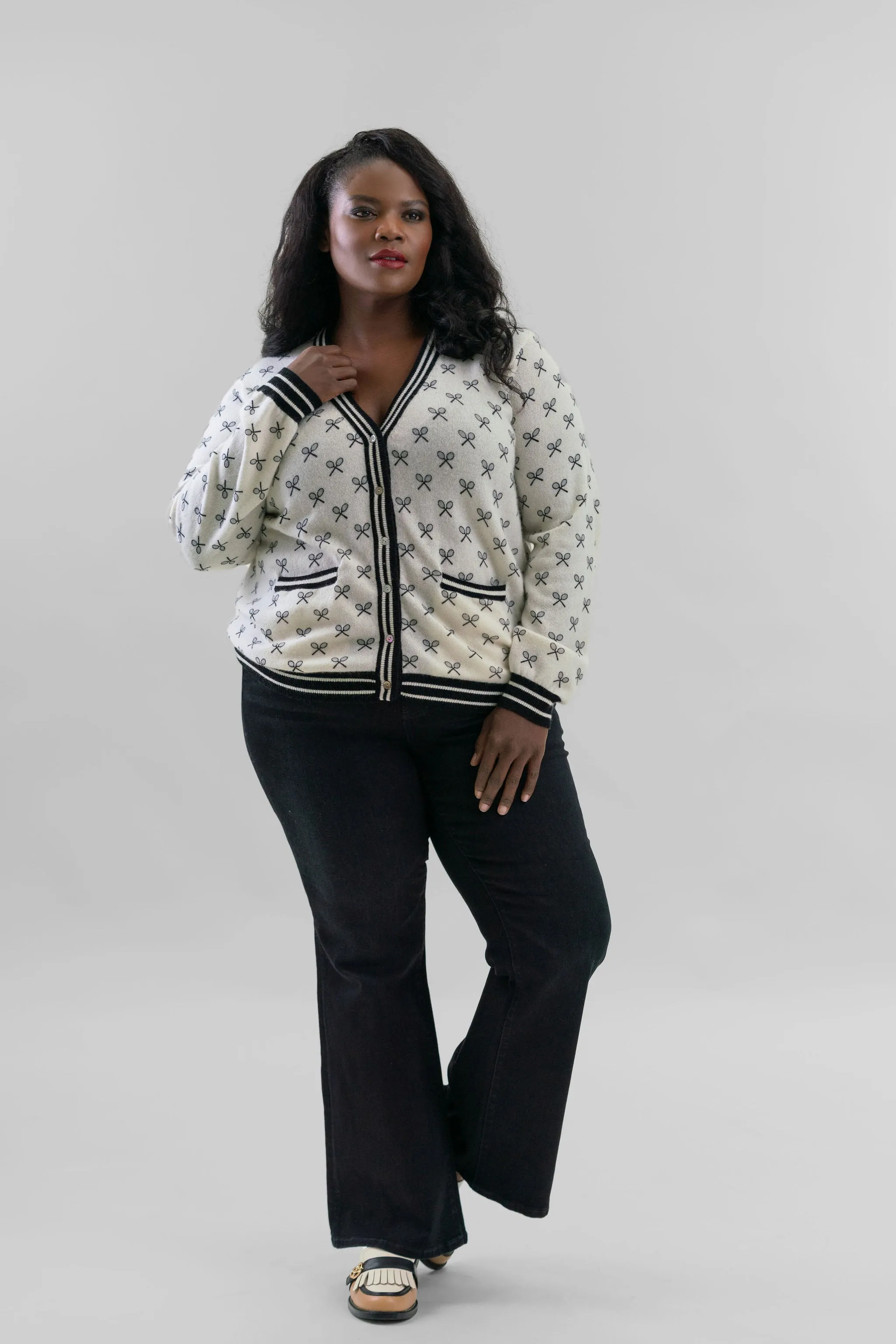 CASHMERE TENNIS CLUB PRINT CARDIGAN