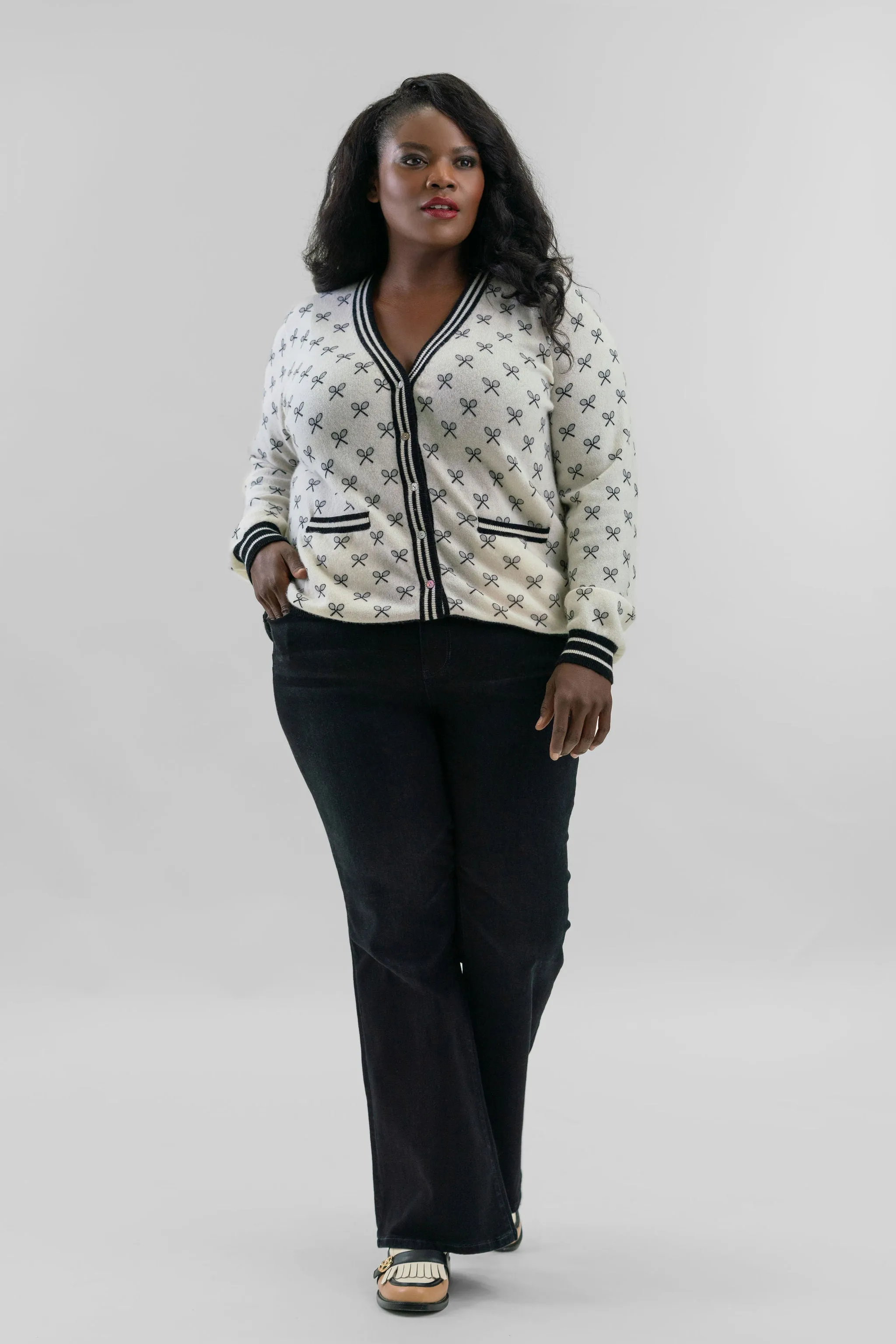 CASHMERE TENNIS CLUB PRINT CARDIGAN