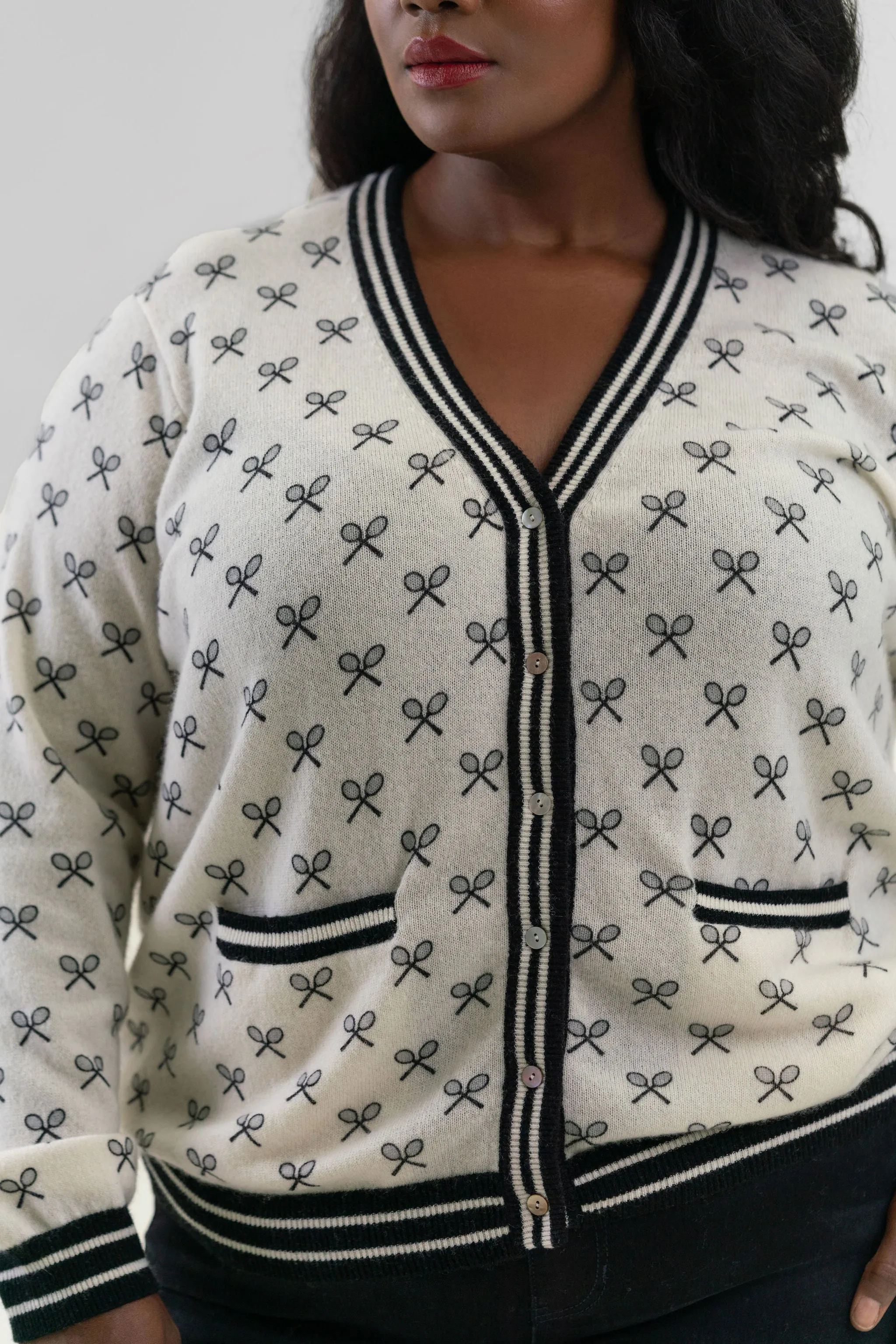 CASHMERE TENNIS CLUB PRINT CARDIGAN