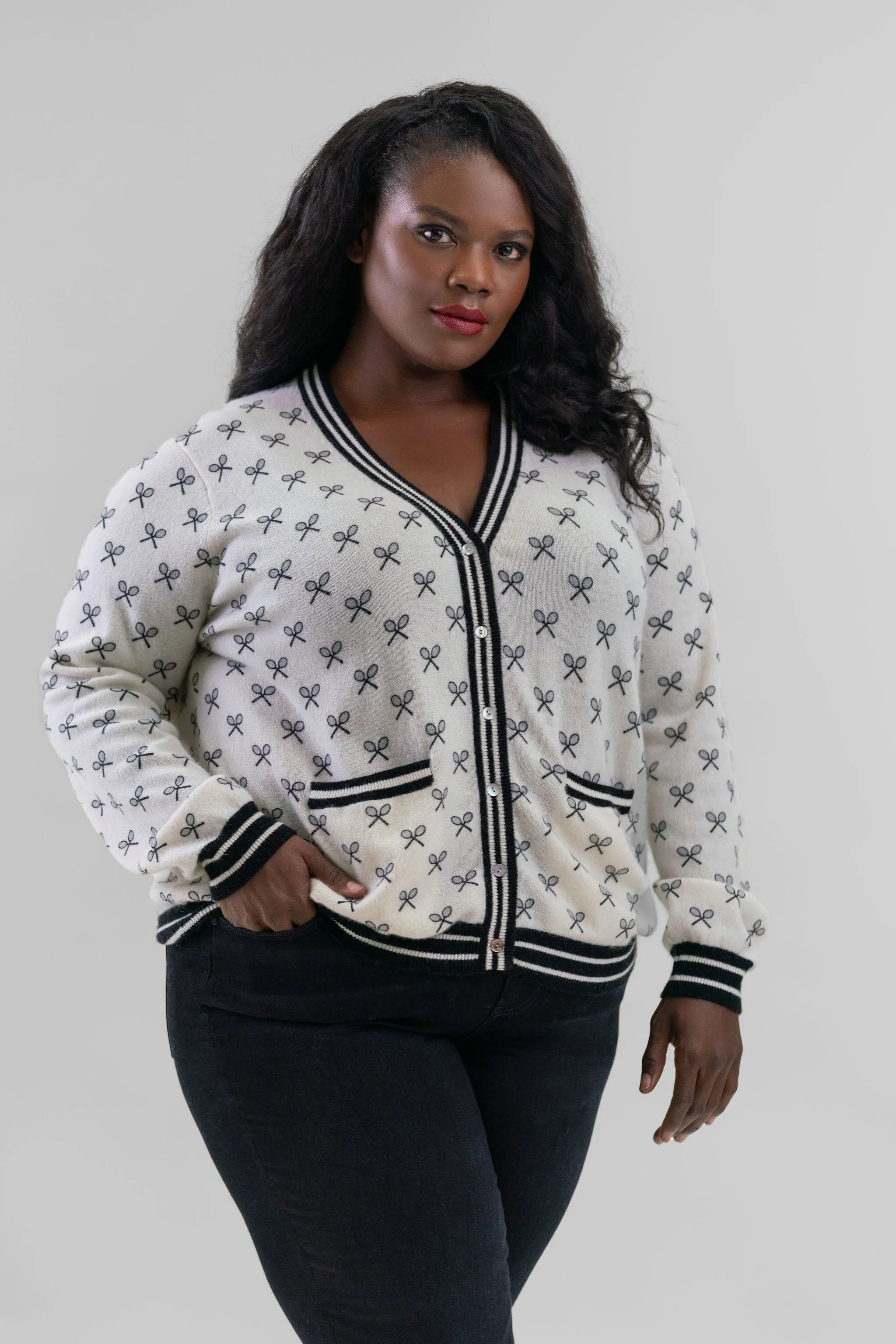 CASHMERE TENNIS CLUB PRINT CARDIGAN