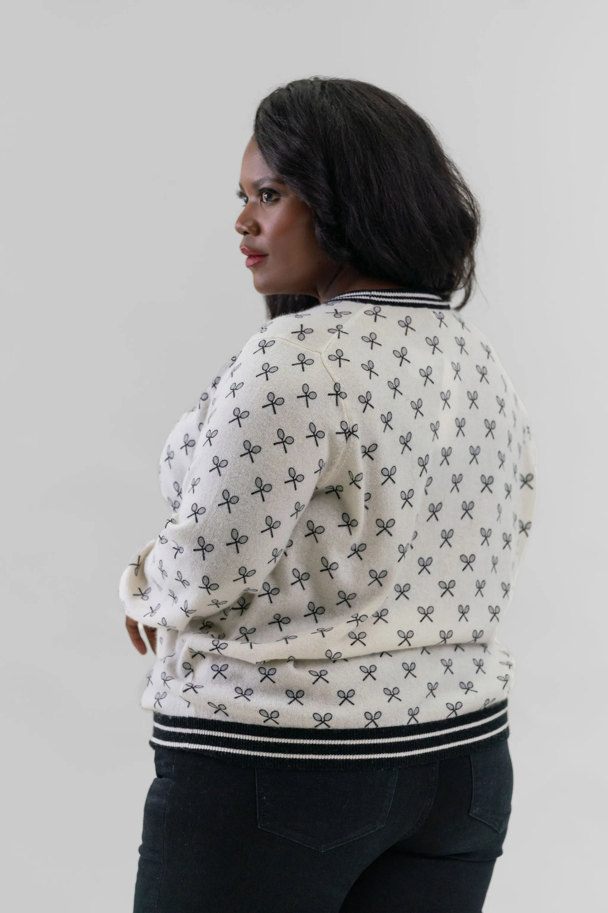 CASHMERE TENNIS CLUB PRINT CARDIGAN