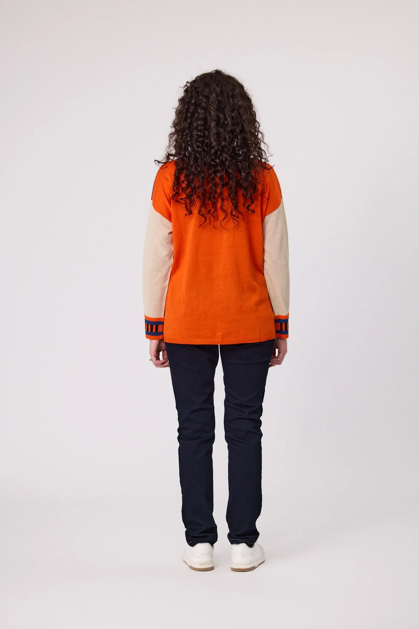 Classified Merino Blend Colour Block Jumper C6026 - Orange/Natural/Pink Sleeve