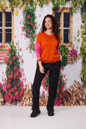 Classified Merino Blend Colour Block Jumper C6026 - Orange/Natural/Pink Sleeve
