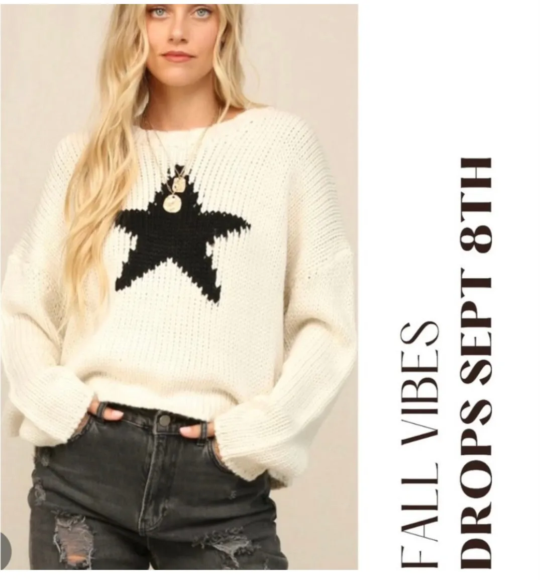 Cream Star Intarsia Knit Sweater