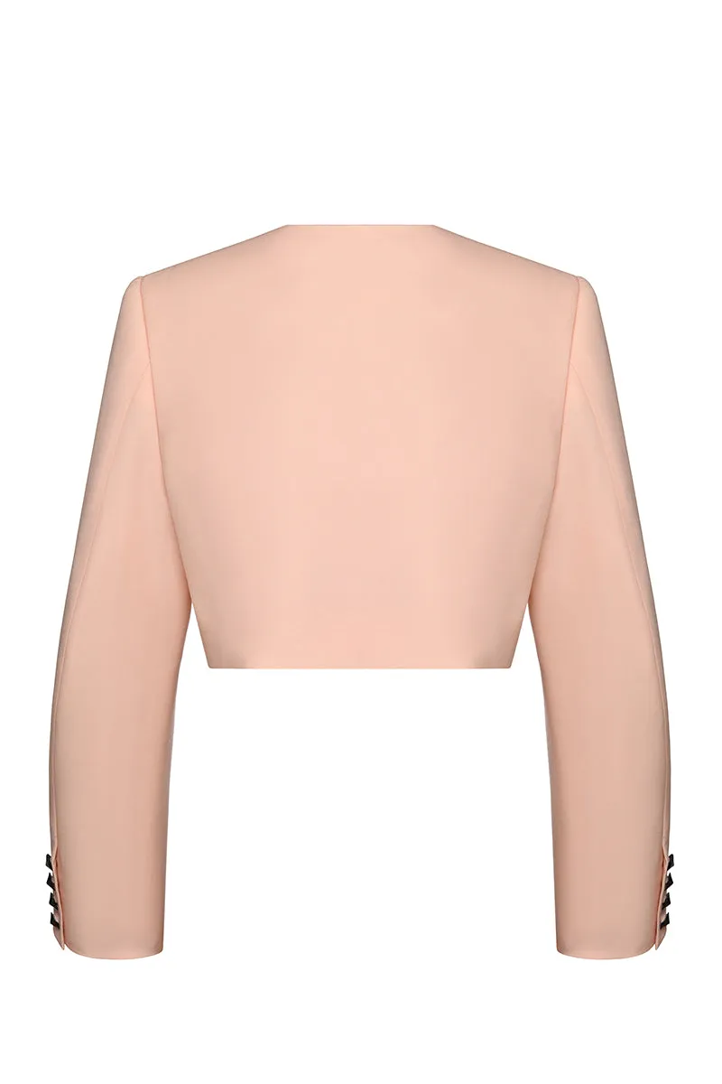 CROPPED V-NECK BLAZER IN BLUSH