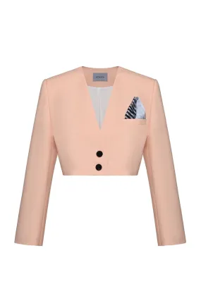 CROPPED V-NECK BLAZER IN BLUSH