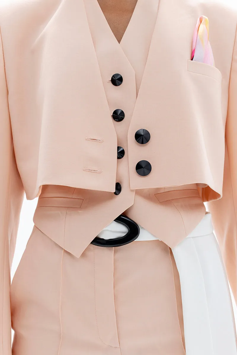 CROPPED V-NECK BLAZER IN BLUSH