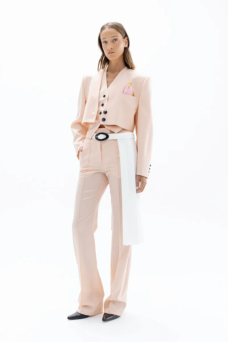 CROPPED V-NECK BLAZER IN BLUSH