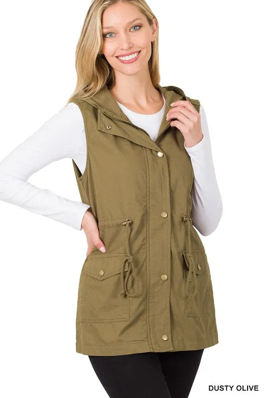 DANNY DRAWSTRING WAIST MILITARY HOODIE VEST S-3XL