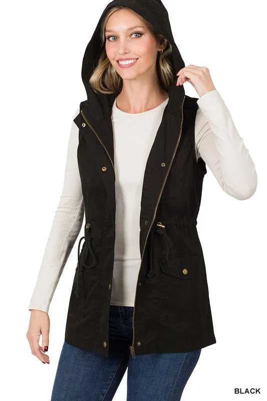 DANNY DRAWSTRING WAIST MILITARY HOODIE VEST S-3XL