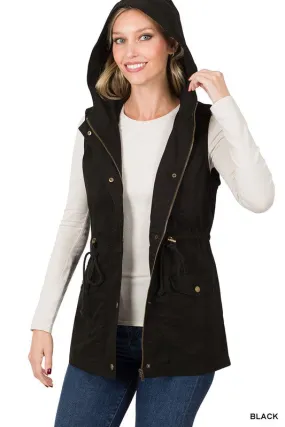 DANNY DRAWSTRING WAIST MILITARY HOODIE VEST S-3XL