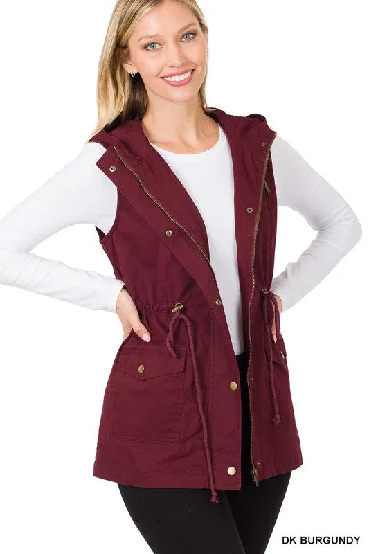 DANNY DRAWSTRING WAIST MILITARY HOODIE VEST S-3XL