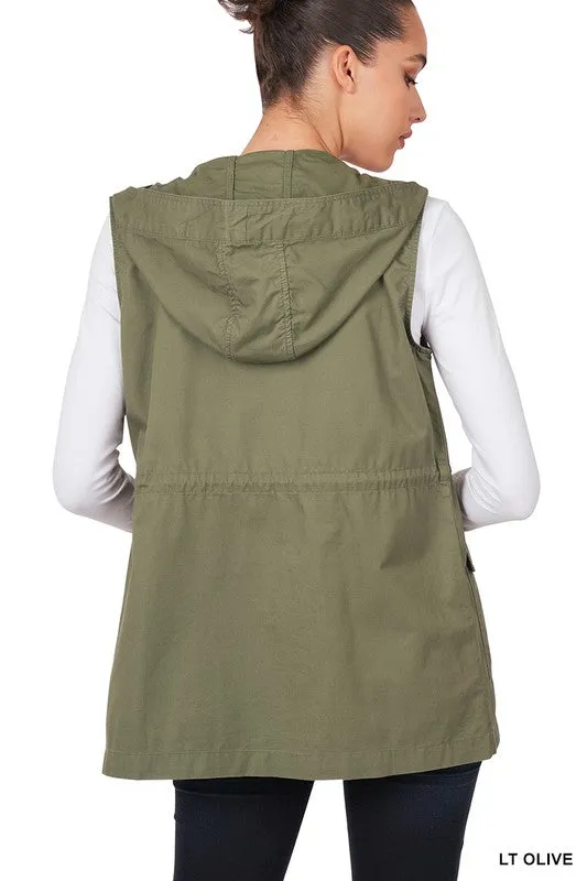 DANNY DRAWSTRING WAIST MILITARY HOODIE VEST S-3XL
