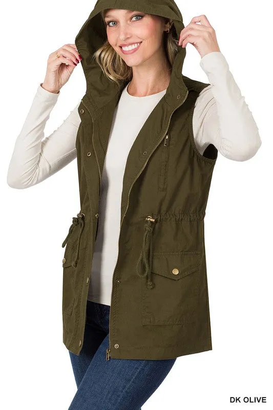 DANNY DRAWSTRING WAIST MILITARY HOODIE VEST S-3XL