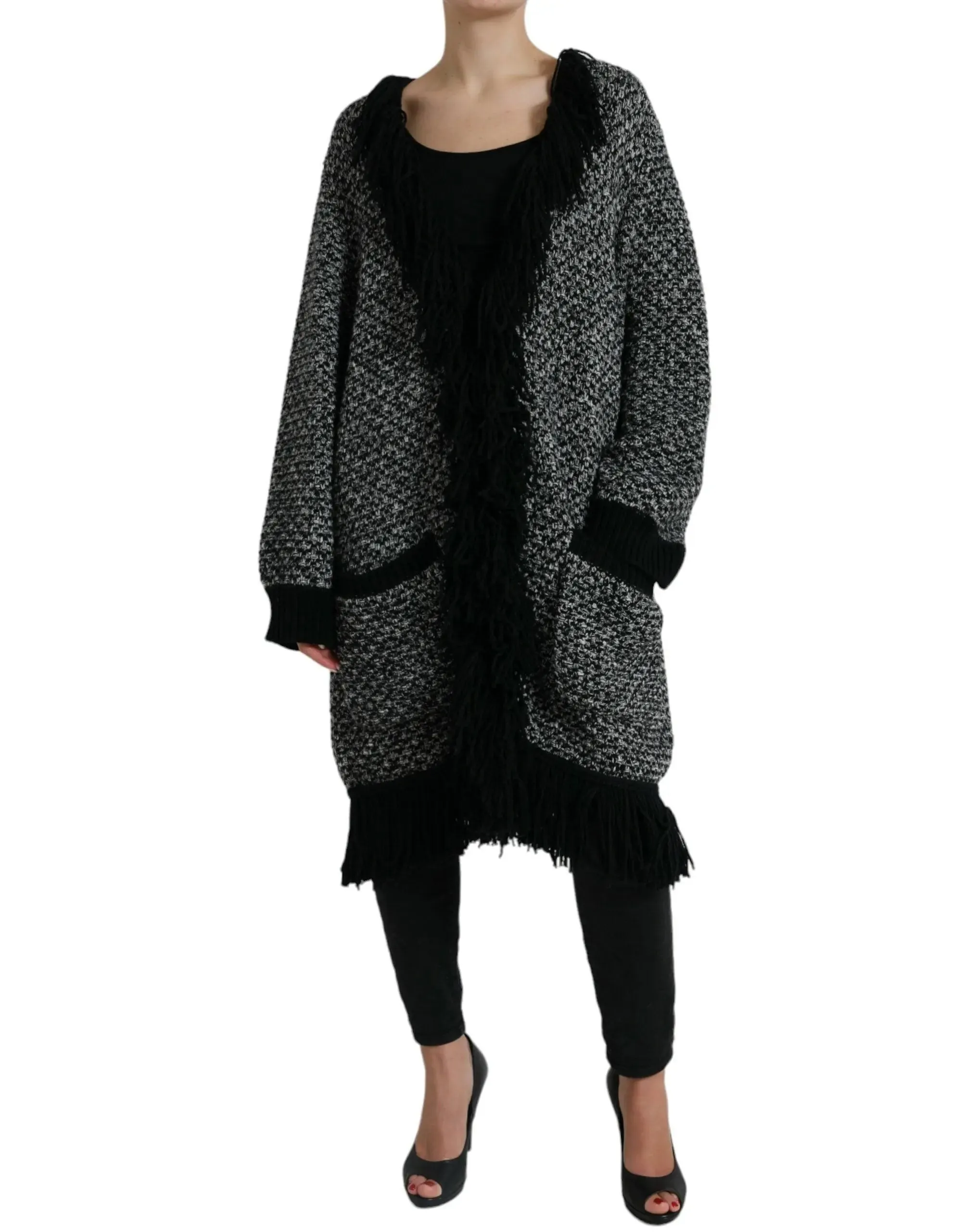 Dolce & Gabbana Black Gray Long Cape