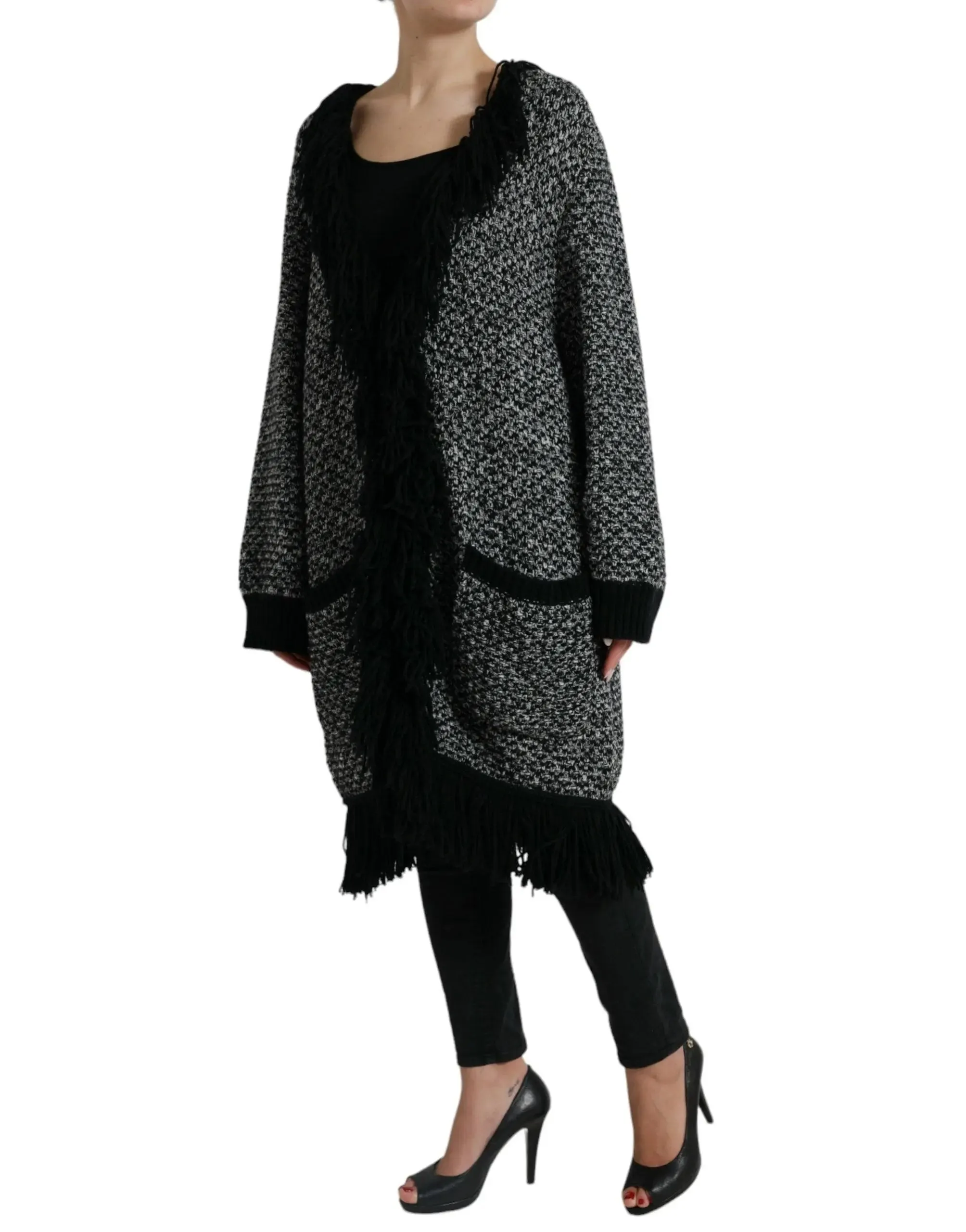 Dolce & Gabbana Black Gray Long Cape